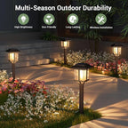 XMCOSY+ Solar Pathway Lights Outdoor, 2-Tone LED Waterproof Garden Outdoor Lighting for Yard Stainless Steel & Glass Solar Powered Landscape Walkway Driveway Decor (Warm White)