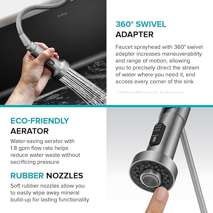 KRAUS Bolden Commercial Style 2-Function Single Handle Pull Down Kitchen Faucet in Spot-Free Antique Champagne Bronze, KPF-1610SFACB