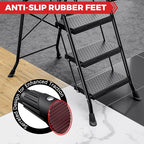 KINGRACK 4 Step Ladder,Folding Step Stool with Handrail, Anti-Slip Wide Pedals, Safe-Lock Design, Pass 800lbs Load Testing, Foldablel Step Stool for Home, Kitchen, Black