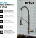 KRAUS Bolden 2-Function Single Handle Pull Down Kitchen Faucet, Commercial Style Stainless Steel/Chrome, KPF-1610SSCH