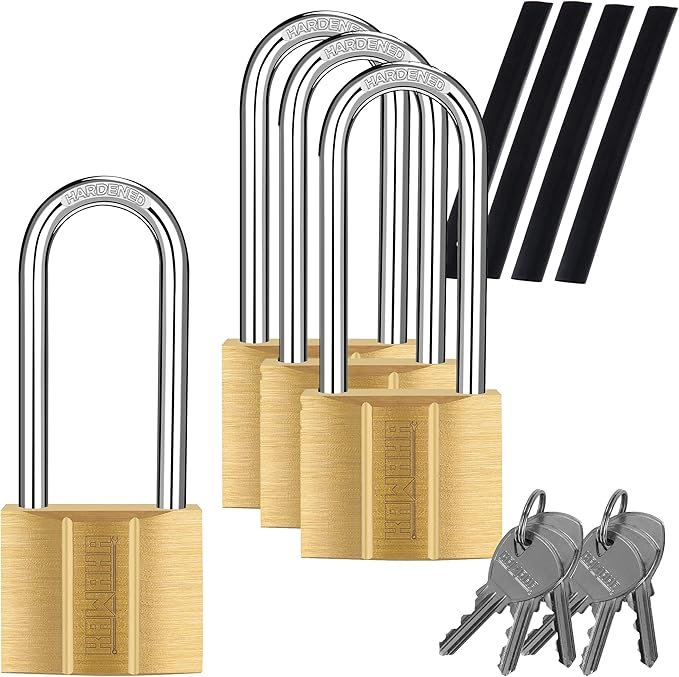 81/40L-4P Long Shackle Keyed Padlock (Keyed Alike, Waterproof, Solid Brass Lock) for Sheds, Storage Unit, School, Gym Locker, Fence, Toolbox, Hasp, Storage - 1-9/16 in. (40 mm L) *4