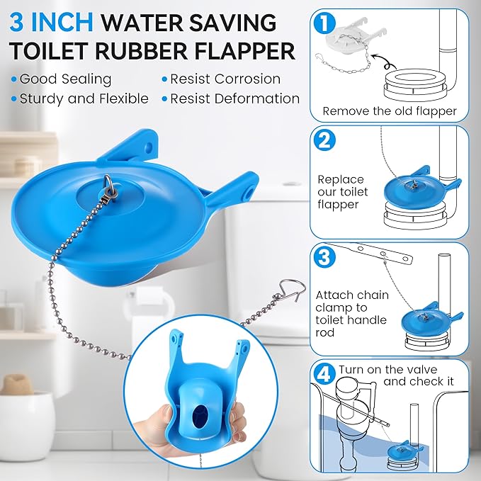 Saillong 3 Inch Universal Toilet Tank Replacement Kit, Toilet Flusher Fill Valve with Low Flow Flapper Repair Kit, Side Mount Flush Brass Handle, Adjustable Water Level, Easy to Install(Blue)