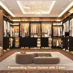 Aheaplus Closet System with 6 Drawers, 4 Hanging Rods & Corner Tower, Corner Closet System with Hanging, 86.8" L-Shaped Walk-In Wardrobe Organizer, 2000+ lbs Capacity, Set of 3, Black