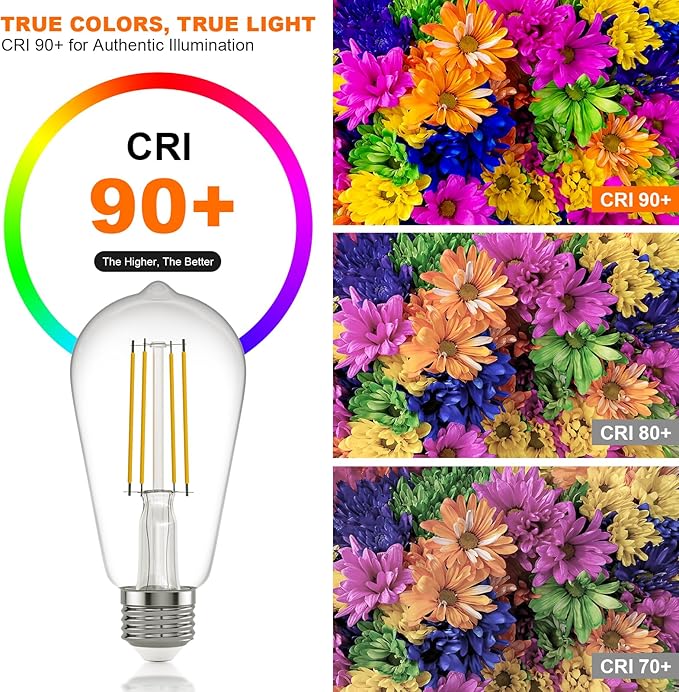 Kawaya E26 LED Edison Bulbs: 6W Equivalent 60 Watt Dimmable LED Light Bulbs - Vintage Warm Lights 2700k 800 Lumens High Brightness Filament Bulbs with 90+ CRI - Clear Glass, 6 Pack