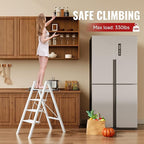 GameGem 4 Step Ladder, Aluminum Folding Step Stool with Anti-Slip Sturdy and Wide Pedal, Lightweight Portable Stepladder for Home and Kitchen Use, Cream White, 330 lbs