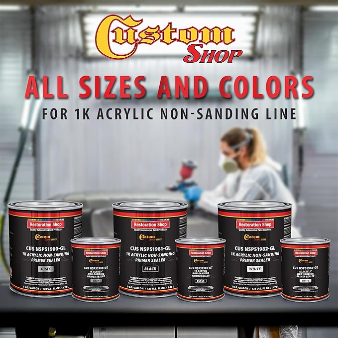 Custom Shop Premium 1K Acrylic Non-Sanding Primer Sealer Paint, Color Gray, 1 Gallon - Fast Drying, Ready-To-Spray, Apply Over Automotive Primer Surfacers, Sanded Finishes - Topcoat Urethane, Enamel