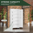 Greenvelly White Metal Storage Cabinet with Wheels and Pegboard, 72" Steel Garage rolling Cabinet with Doors and 4 Shelves, Tall Locking Cabinets Tool Lockable Storage Cabinets for Garage, Home Office