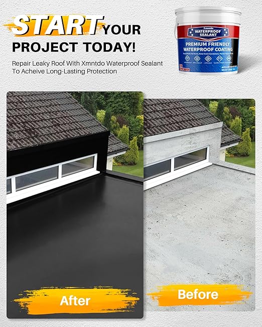 Waterproof Sealant 2 Gallon, Black, Roof Leak Repair Coating, Water-Based Rubber Liquid Water Proof Sealant Coating, Polyurethane Waterproof Coating for Roofs, Foundations, Basements