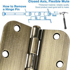 12 Pack Antique Brass Door Hinges 3.5 Inch Interior 3 1/2" Round 5/8" Radius Heavy Duty Metal Hardware Kit 3 ½" 5/8" Radius Flat Hinge for Bifold Doors Decorate Master Bedroom Storage Room