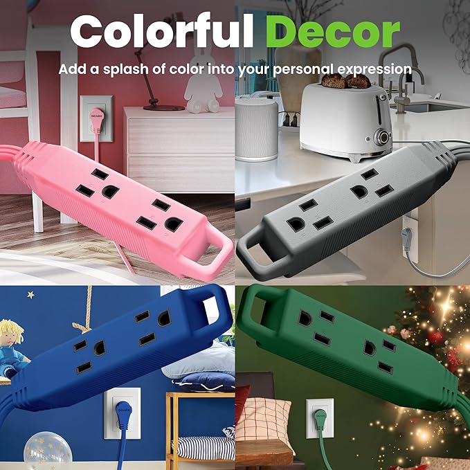 GEARit 360 Rotating Flat Plug Extension Cord with 3 Outlets (25ft, Pink) 16AWG/13A 3 Prong Wire, Outlet Saver for Home Office Dorm Room Essentials, ETL Certified