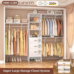 8FT Closet System, 96'' Closet Organizer System with 3 Hanging Rods, Wall Mount Bedroom Wardrobe with 3 Drawers Walk-in Closet, Adjustable Cloth Garment Rack from 5 to 8FT (Cut to Fit), White