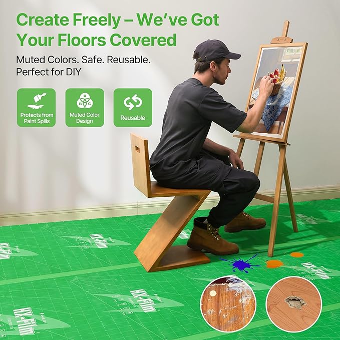 39"x100' Heavy-Duty Floor Protection | Construction Grade Carpet Protector | Drop Cloth Plastic Film for Hardwood Floors | Waterproof Painters Covering with No Residue(Mint Green)
