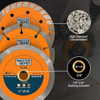 4-1/2" Diamond Blade Set for Concrete, Masonry and Tile Cutting, with Continuous/Segmented/Turbo Rims, for Dry & Wet Cutting with Angle Grinder & Circular Saw, 3 PCS