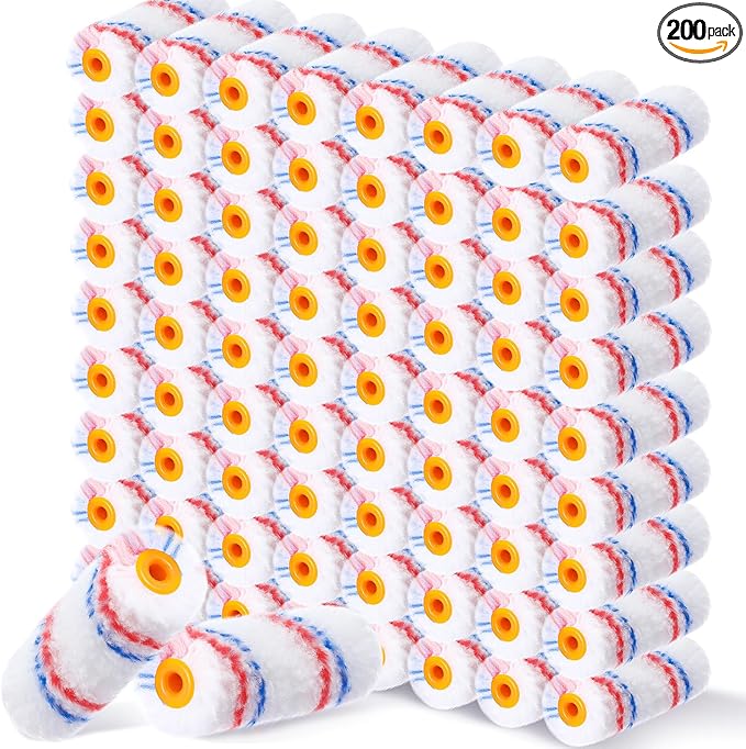 Leumoi 200 Pcs 4 Inch Mini Paint Roller Bulk Small Microfiber Roller Cover 1/2" Nap for Paint Brush for House Painting Supplies DIY Craft Home Wall Repair Tool Kit Set(Red Blue)