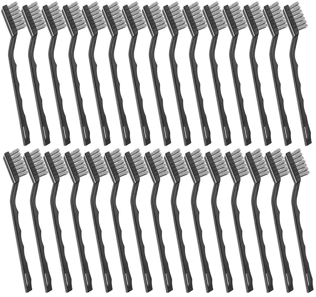 Jeffbaubl 30 Pieces Mini Wire Brush,6.7 Inch Stainless Steel Scratch Brushes,Wire Bristles Brush,Curved Handle Masonry Brushes Wire Bristle for Cleaning Welding Slag and Rust