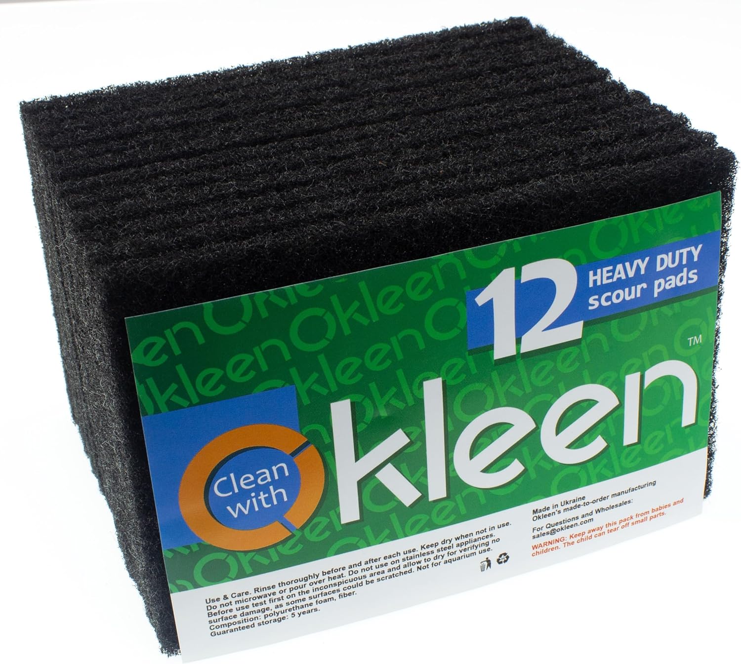 Delicate Scour Pads. Made in Europe. 12 Pack, 4 x 6 Inch Odorless General Purposes Scouring Scrubbers for Cleaning Dishes, Cutlery, Kitchen, Household & Outdoor Things (Black)