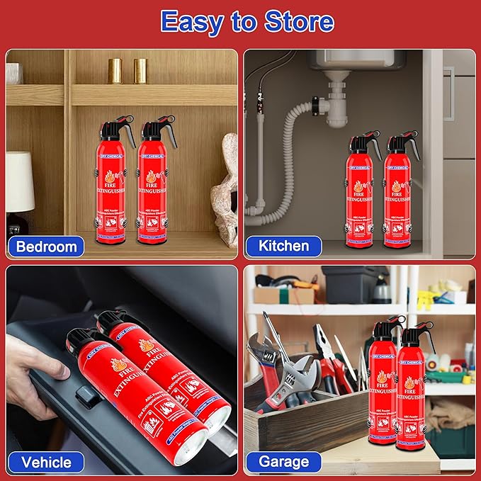 4 Pack ABC Dry Chemical Fire Extinguishers, Portable Dry Powder Fast-Acting Fire Extinguisher with Mount, Suitable for Home, Car, Boat, Truck, Electrical, Grease Fires