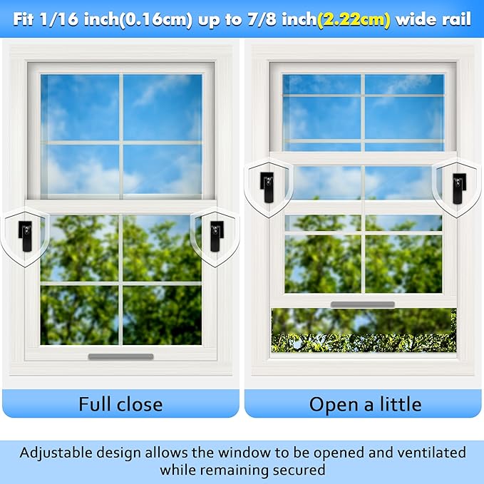 2 Pack Window Locks, Diecast Durable Design, Compatible with Horizontal and Vertical Window, Fit 1/16 inch(0.16cm) up to Wide Rail Easy Installation, Enhanced Safety (Black)