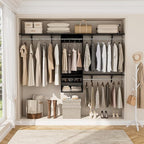 Cyclysio 96 Inch Closet Organizers and Storage, 8 FT Hanging Closet Organizer with 4 Adjustable Rods, Wardrobe Organizers with 3 Shelving Towers for 4-8FT Spaces(Cut-to-Fit), Black