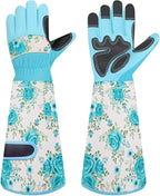 DLY Gardening Gloves for Women, Rose Gloves Gardening Thorn Proof, Long Garden Gloves for Women, Breathable & Durable Leather Gauntlet(Medium, Light Blue)