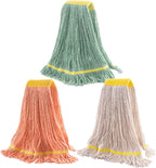 Matthew Cleaning 3Pcs 5'' Headband White&Orange&Green 24Oz Commercial String Mop Heads, Loop-End Mop Head Replacement, Heavy Duty Industrial Washable&Reusable Mop Refills for Residential& Warehouse