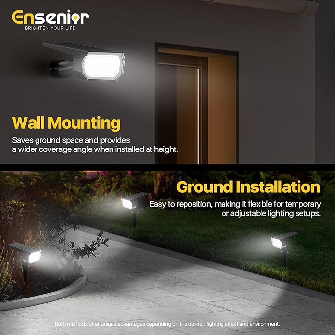 Ensenior Solar Spotlights Outdoor, Brightness Adjustable 6500K LED Solar Garden Lights, 56 LEDs Solar Powered Landscape Lights, Auto ON/Off, Waterproof, for Yard/Garden/Pathway - 10 Pack