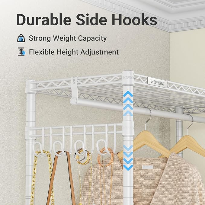 VIPEK R3C Portable Closet with Cover - Heavy Duty Freestanding Clothes Rack with Wheels & Hanging Rod & Side Hooks, 36.6" Lx17.3 Wx72.4 H, White Rack with Grey Upgraded Polyester Cover