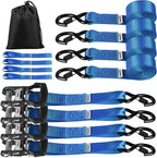 Ratchat Straps Heavy Duty with S Hooks Safety Latches 4 Pack 4400lb1.5 by 15' Tie Down Cargo Straps Ratcheting for Motorcycles,ATVs,Jet Skis,Golf Carts,Lumber,Sport Equipment,Boat,UTV,Roof Rack Blue