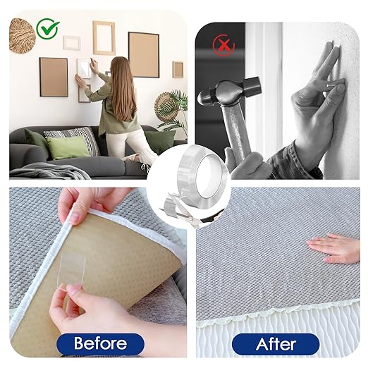 10 Packs Double Sided Tape Heavy Duty, Nano Tape Mounting Tape Clear Multipurpose Strong Adhesive Tape for Home, Office, 1.2 in × 9.85 FT