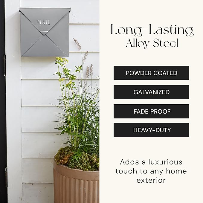 NACH Mailboxes for Outside Wall Mount, 10 x 10 x 4 inch Silver Mail Boxes for House Outside, Waterproof Mailboxes for Outside - Chicago Style Mail Box