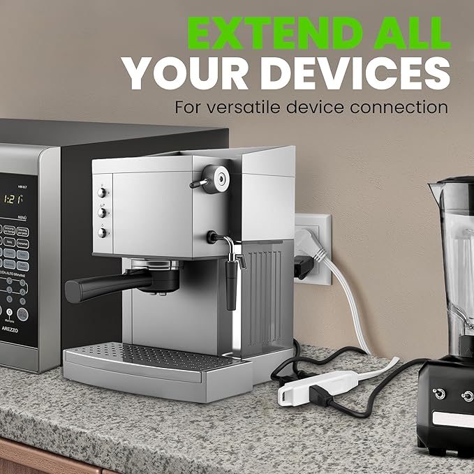 GEARit 360 Rotating Flat Plug Extension Cord (3ft, White) Multi 3-Outlet Extension 16 AWG Wire, Adapter for Small Spaces, Right Angle Socket, ETL Certified - 3 Feet