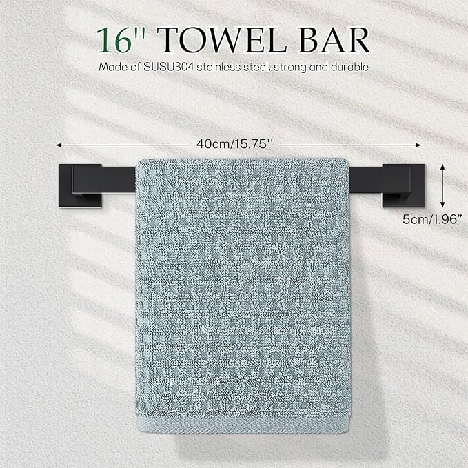 Matte Black Bathroom Hardware Accessories Set 5-Pieces Black Towel Bar Set Stainless Steel Towel Holder Set 16 Inch Towel Bar,Towel Racks Set for Bathroom Wall Mounted