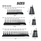 OEMTOOLS 22238 6 Piece SAE and Metric Socket Tray Set, SAE and Metric Socket Storage for Sizes 1/4", 3/8”, and 1/2" Drive, Socket Holders and Socket Organizer Tray for Toolbox, Black and Yellow