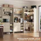 Aheaplus Closet System with 6 Drawers, 4 Hanging Rods & Corner Tower, Corner Closet System with Hanging,92.6" L-Shaped Walk-In Wardrobe Organizer, 2000+ lbs Capacity, Set of 3, White Oak