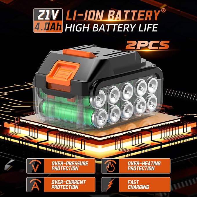 1600Nm(1200Ft-lbs) High Torque Cordless Impact Wrenches 1/2" Brushless Impact Gun Wrench with 2 x 4.0Ah 21V Batteries, 6 Sockets, Extension Bar, Variable Speeds for Home/Car/Truck/RV/Mower