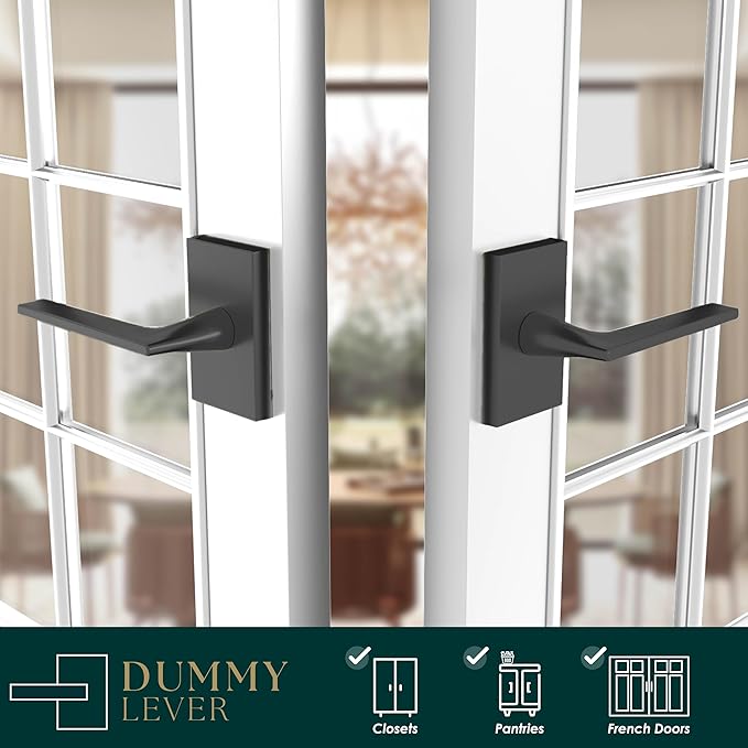 Mega Handles Apex Dummy Door Handles - 2 Pack Heavy Duty Black Door Handle, Non-Turning Door Handle for Hallway, Closet & French Doors, Single Side, Fits All Standard Doors - Matte Black