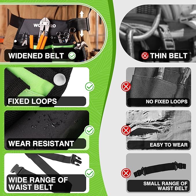 WORKPRO Garden Tool Belt, 5-Pocket Single Side Gardening Tool Pouch with Adjustable Waist Strap, Utility Garden Waist Bag for Women, Ideal for Gardening, Carpentry, and DIY Projects