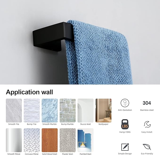BAGNOLUX Matte Black Bathroom Hardware Set 4 Pieces, Bath Towel Holder Set SUS304 Stainless Steel, Towel Bar Rack Set for Wall Mounted, Square Bathroom Accessories Set Fixture Heavy Duty