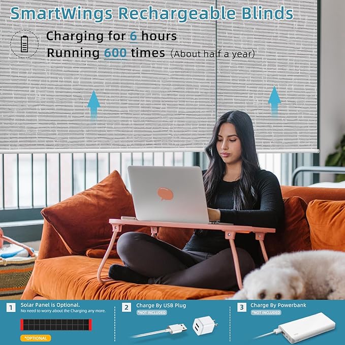 SmartWings Motorized Smart Blinds with Remote, Custom Automatic 100% Blackout Roller Shade Compatible with Alexa/Homekit/Google, Electric Smart Blinds for Indoor Windows, Safari Smoke