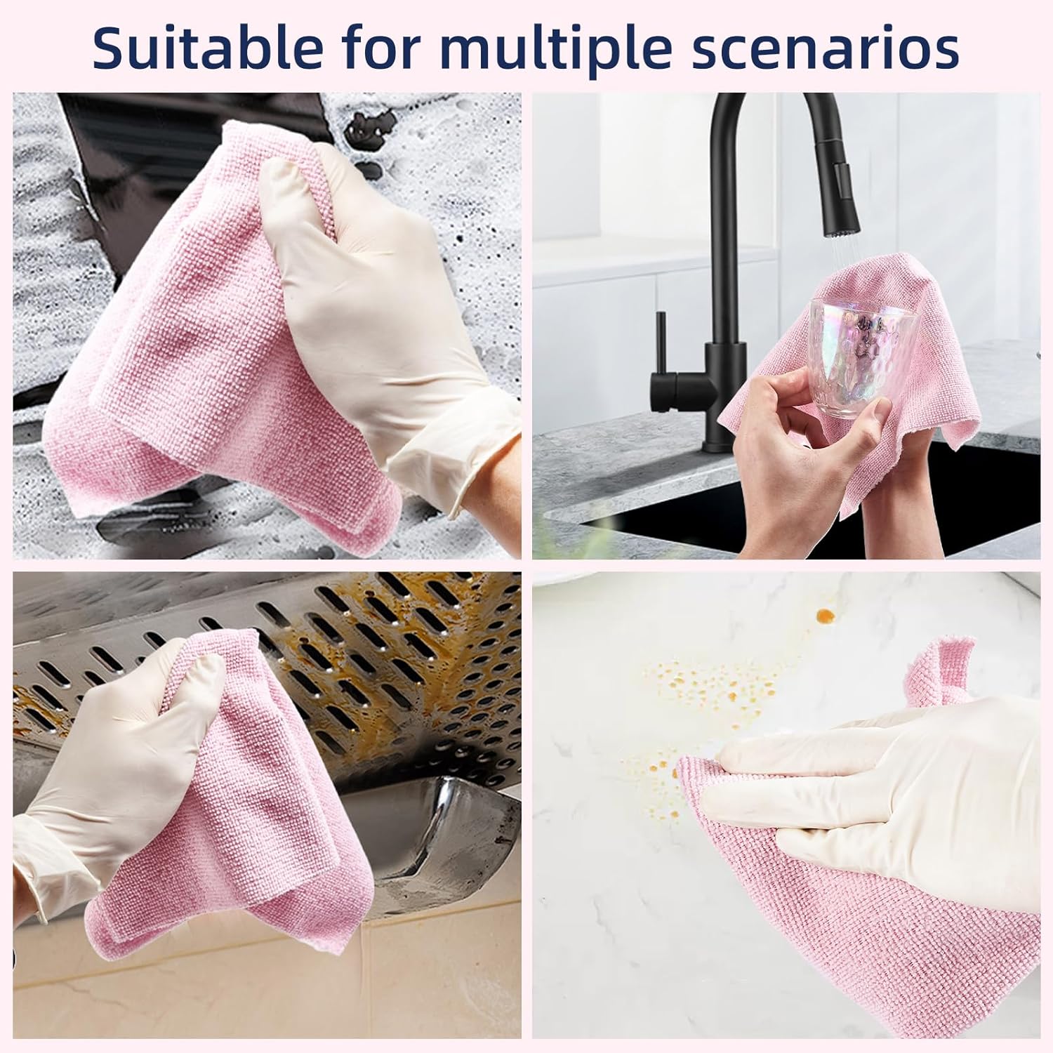 Microfiber Cleaning Cloth Roll - 50 Pack, Tear Away Microfiber Towels, 12" x 12", Reusable, Washable, Streak Free, Ultra Absorbent Dish Rags for Car, Home, Garage or Shop (Pink)