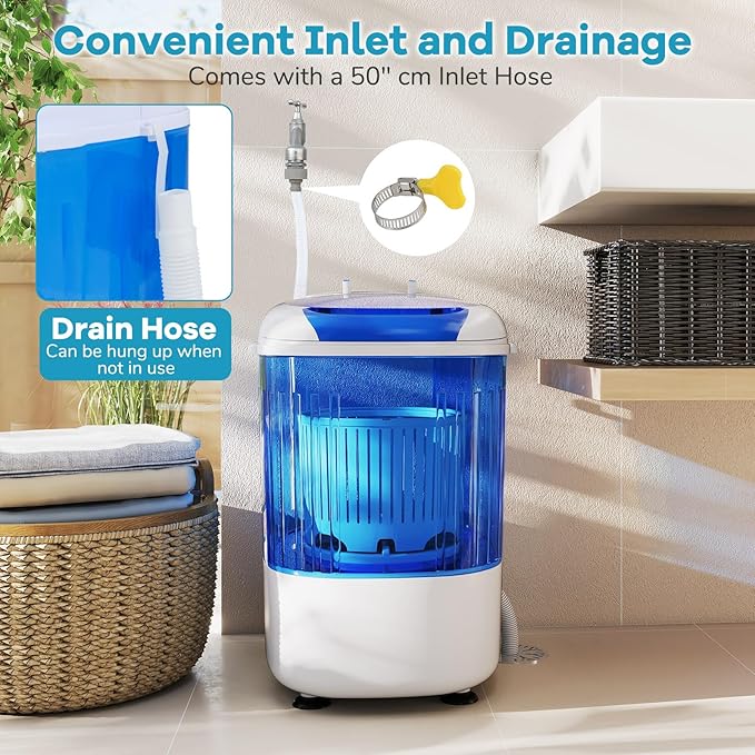 Giantex Portable Mini Washing Machine, 5.5 lbs Capacity Small Compact Laundry Washer with Spin Tub & Drain Hose, Semi-automatic Washer Machine for Apartment Dorms RV Home (Blue)