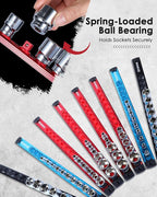 3/8" Magnetic Socket Holder Organizer - Aluminum Alloy Socket Rail Tray for Tool Box Drawer, Socket Rack with Extra 2Pcs Replacement Clips for Automotive Garage(Red)