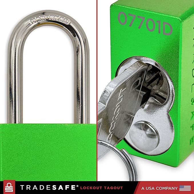 TRADESAFE Lockout Tagout Locks Set - 10 Green Aluminum Loto Locks, Keyed Different Lock Out Tag Out Padlocks, 2 Keys Per Lockout Padlock, OSHA Compliant