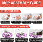 Extended Spin Mop Replacement Mop Handle, Upgraded 60-inch 360 Degrees Rotating Telescopic Replacement Mop Stick for Spin Mop Bucket Cleaning System (Stainless Steel Disc, Khaki)