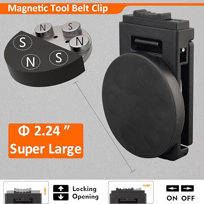 MUTUACTOR Magnetic Tool Belt Clip,Anti-Slip Magnet Tool Holder for Belt,Strong Magne Clip Tool Belt Accessories for Hammer Screwdrivers Adjustable Wrench Magnetic Tools and Hardware(1 Set)