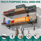 EVERHANGER Garage Wall Shelves, 12 X 48 Inch Wall Mounted Storage Shelves, Heavy Duty Metal Shelving with Hooks, 2 Pack, Black