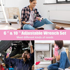 WORKPRO 2-piece Pink Adjustable Wrench Set, 6-Inch & 10-Inch Wrenches, Wide Jaw Black Oxide Wrench, Metric & SAE Scales, Cr-V Steel, for Home, Garage, Workshop-Pink Ribbon