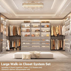 Aheaplus Closet System with 12 Drawers, 8.5-11.5Ft Wood Closet Organizer System with 4 Hanging Rods & 3 Towers, 4Ft & 6Ft L-Shaped Walk-in Closets Wardrobe Organizer Clothes Rack, Set of 3, Grey1