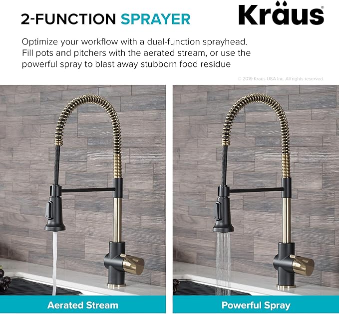 KRAUS Britt Commercial Style Pre-Rinse Kitchen Faucet with Deck Plate in Brushed Gold/Matte Black, KPF-1690BGMB