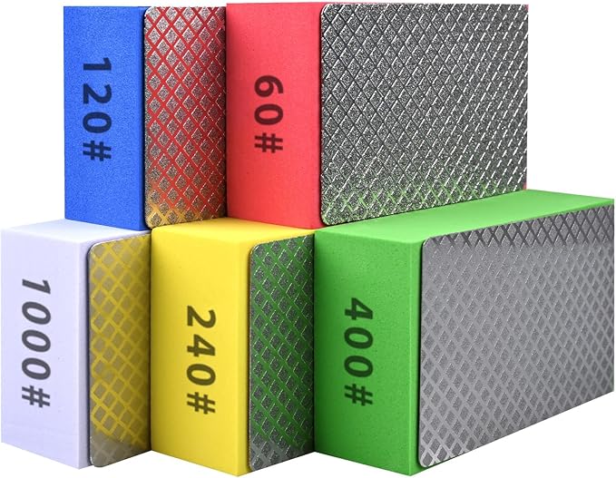 5pcs Diamond Hand Polishing Pads for Ceramic Tile Glass Grinding,Sanding Blocks Polishing 60#,120#,240#,400#,1000#